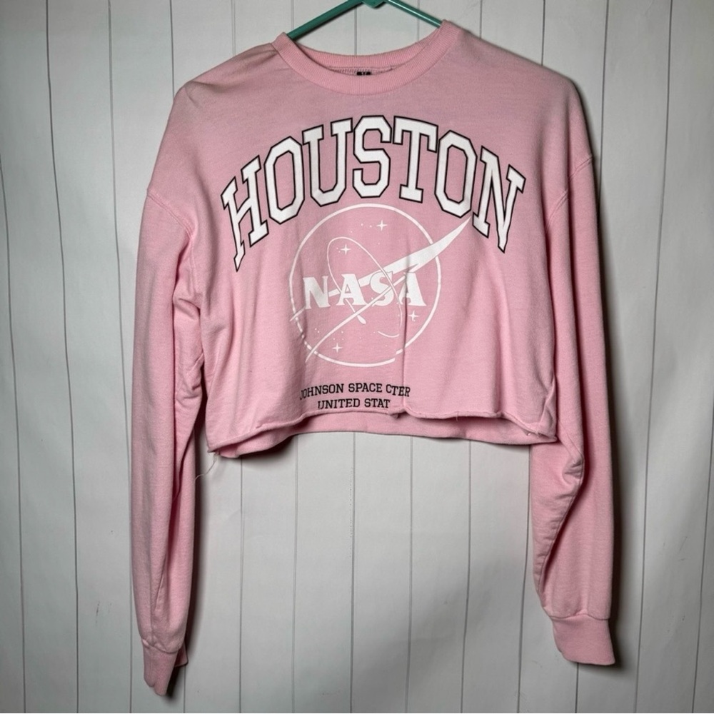 H&M Houston NASA Space Graphic Tee Blush Pink Cotton Cropped Tshirt Loungewear S
